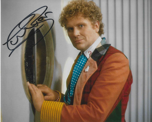 Colin Baker 10x8 signed in Black doctor who