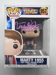 Micheal J Fox Signed Funko  in Purple Back To The Future