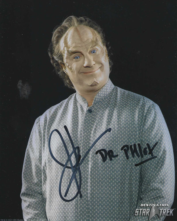 John Billingsley  10x8 signed in Black Star Trek