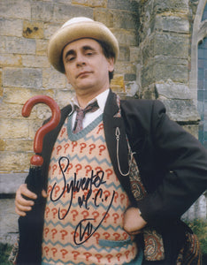 Sylvester McCoy10x8 signed in Black Doctor Who